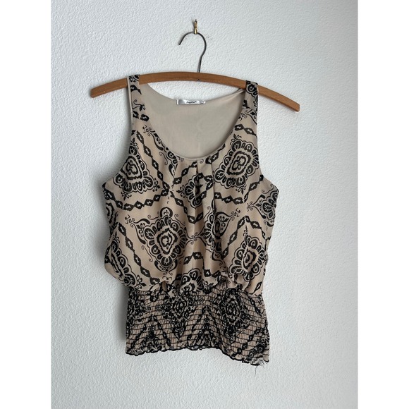 Papaya Tops - Papaya Sleeveless Tank Top Smocked Waist Boho Chic‎ Casual Blouse